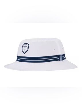 Callaway White Bucket Hat with Navy Stripe